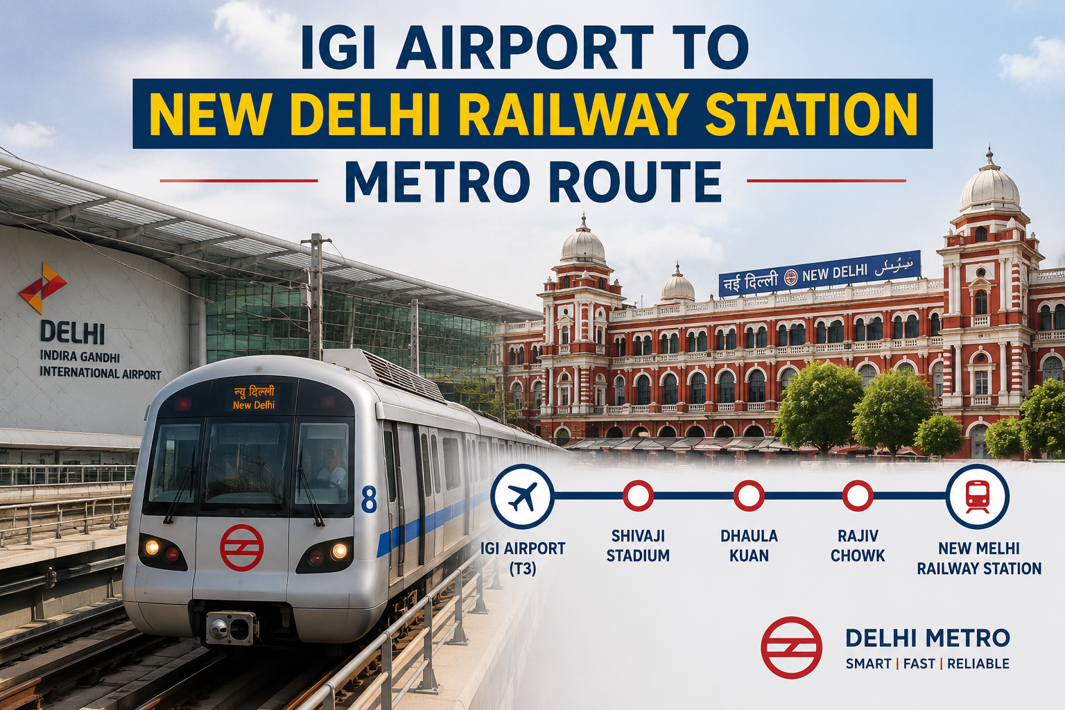 You are currently viewing IGI Airport to New Delhi Railway Station Metro Route: Fare, Time, Stations & Complete Guide