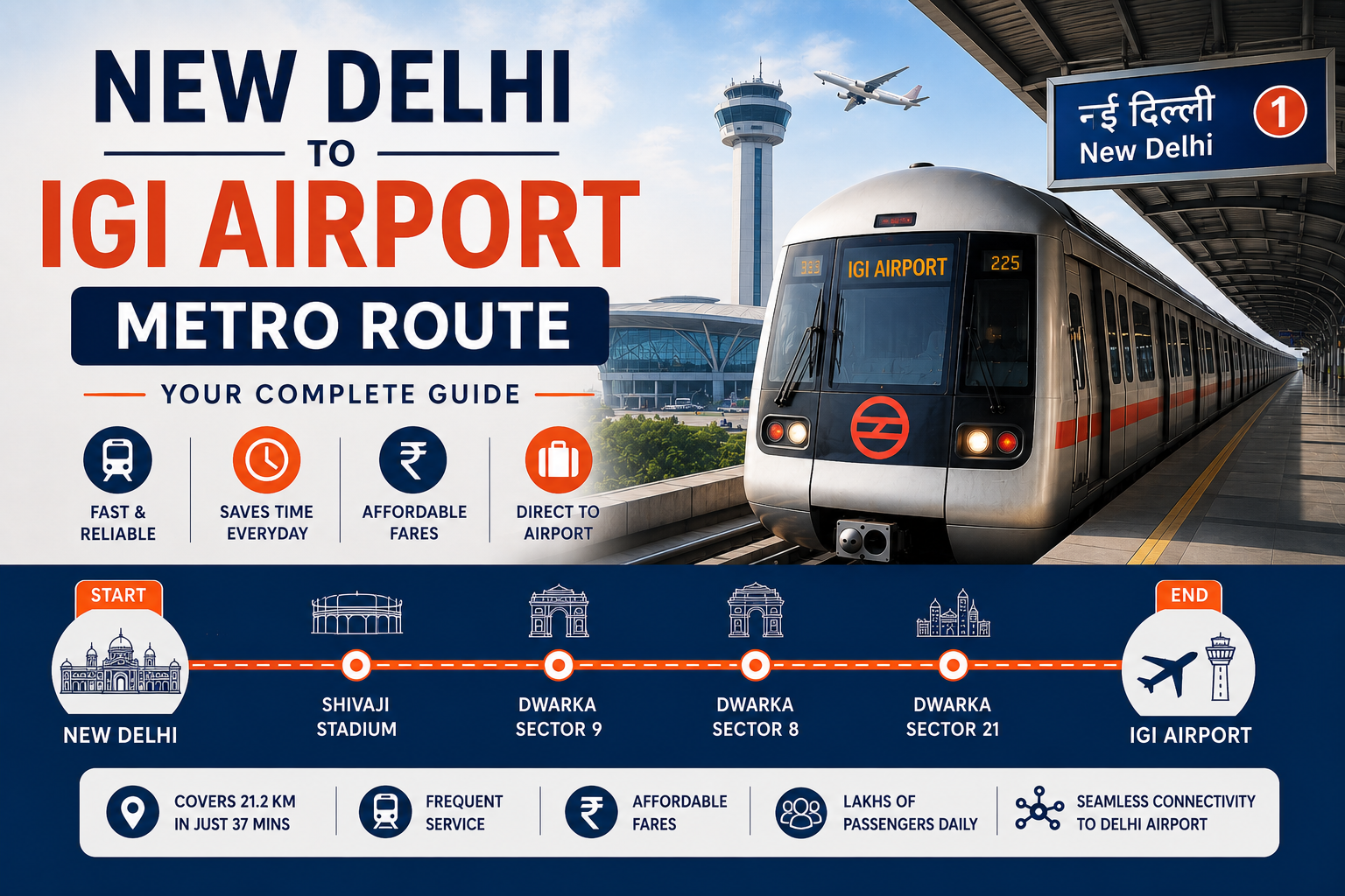 You are currently viewing New Delhi to IGI Airport Metro Route: Fare, Time, Stations & Complete Guide