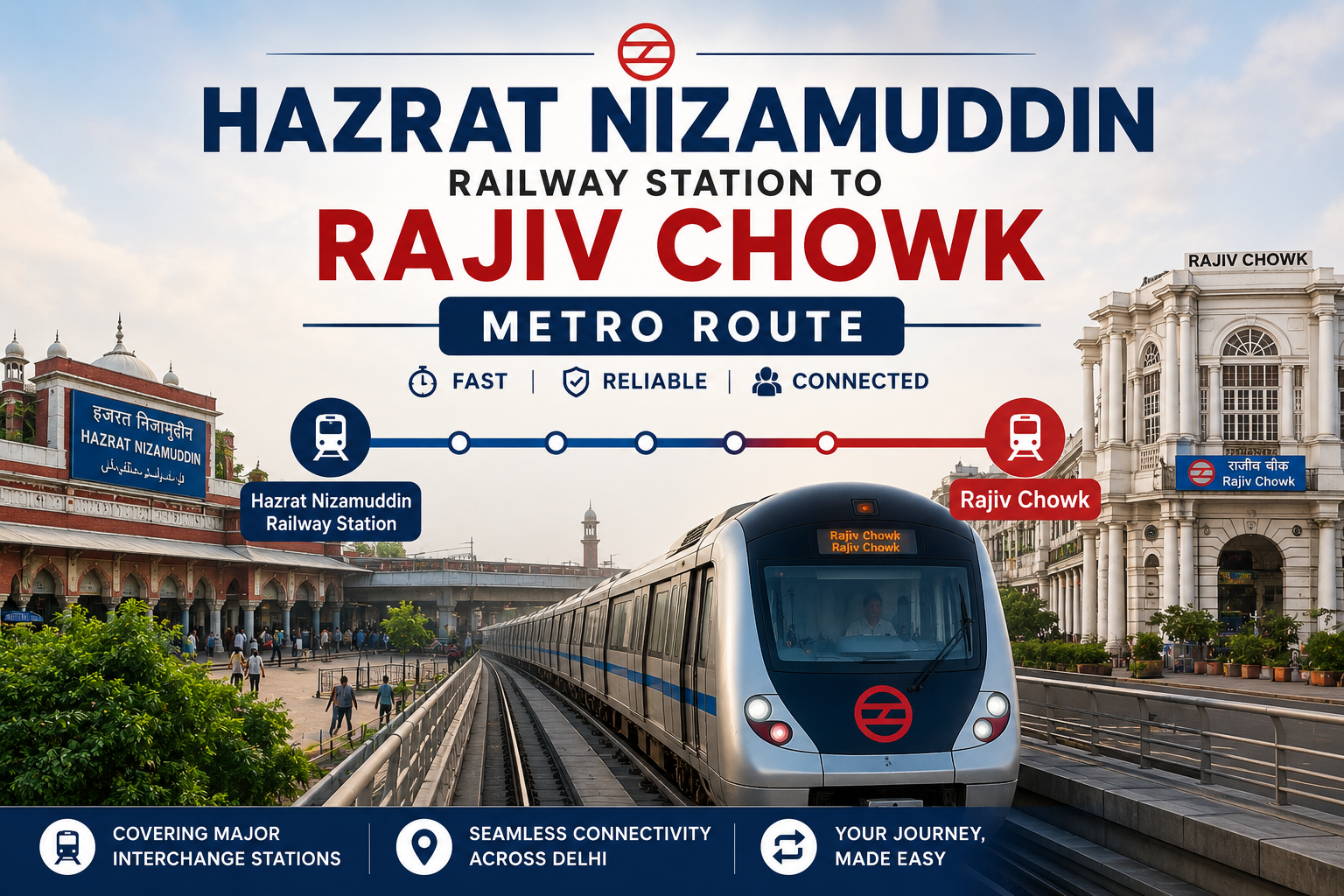 You are currently viewing Hazrat Nizamuddin Railway Station to Rajiv Chowk Metro Route : Fare, Time, Stations & Complete Guide