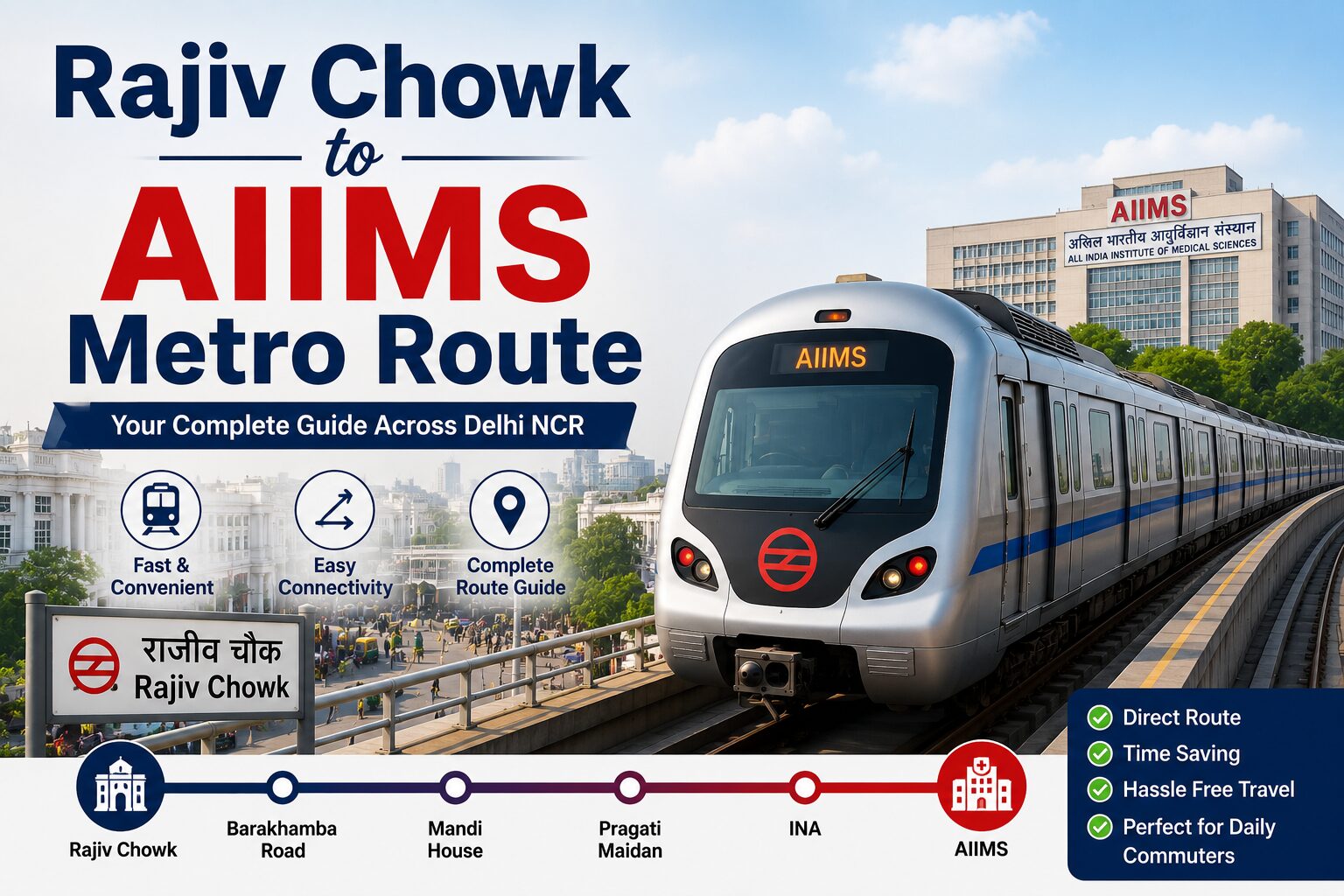 You are currently viewing Rajiv Chowk to AIIMS Metro Route: Fare, Time, Stations & Complete Guide