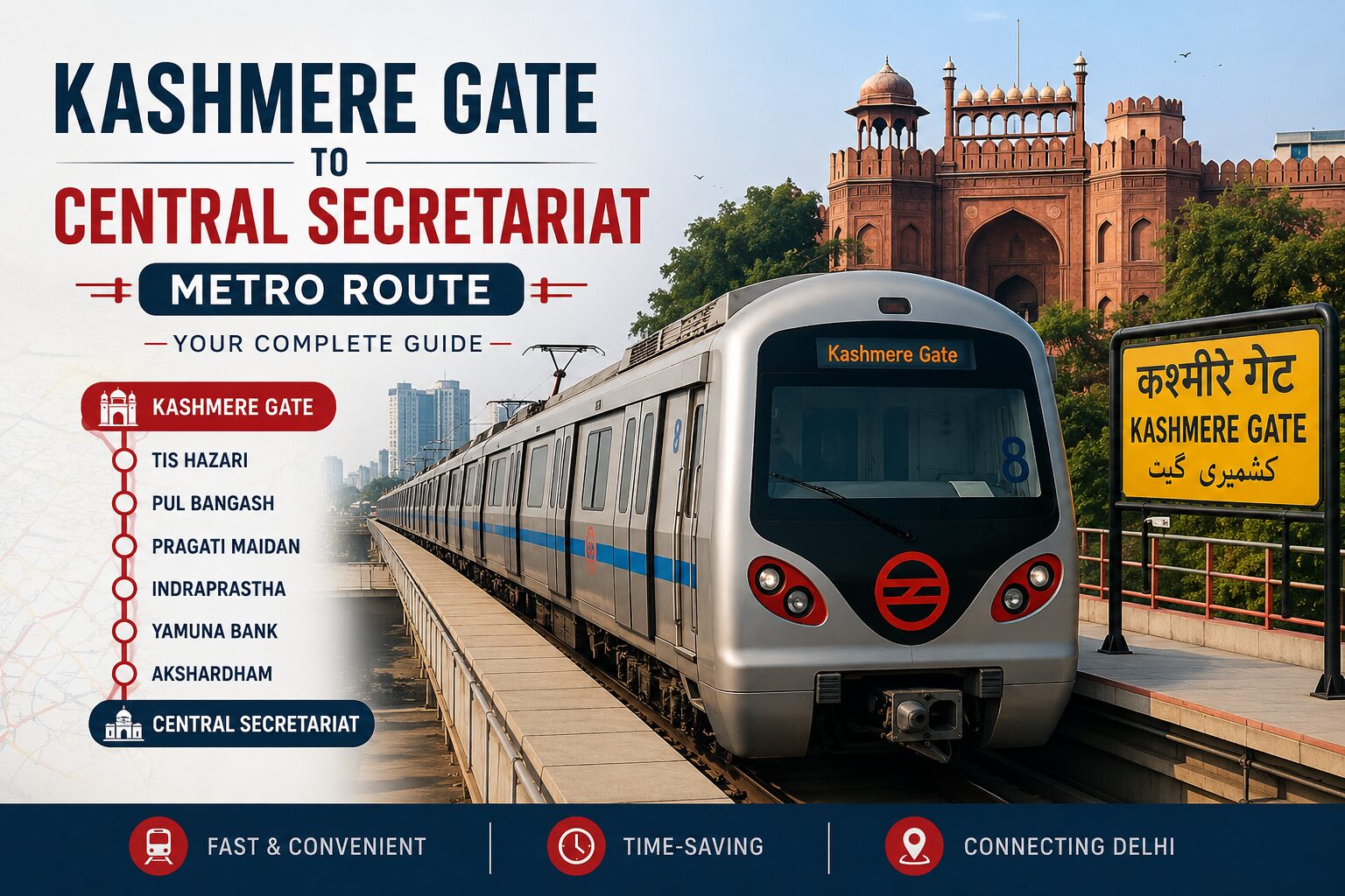 You are currently viewing Kashmere Gate to Central Secretariat Metro Route: Fare, Time, Stations & Complete Guide