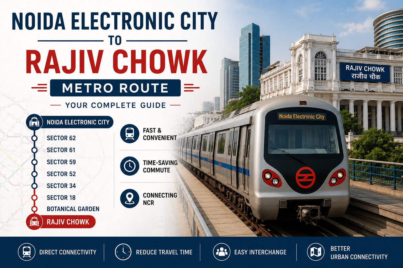 You are currently viewing Noida Electronic City to Rajiv Chowk Metro Route: Fare, Time, Stations & Complete Guide