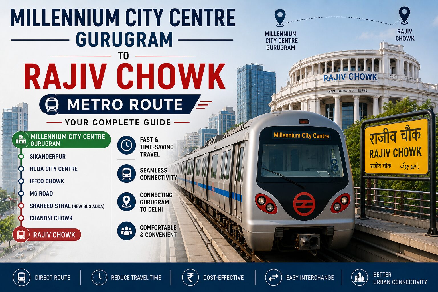 You are currently viewing Millennium City Centre Gurugram to Rajiv Chowk Metro Route: Fare, Time, Stations & Complete Guide