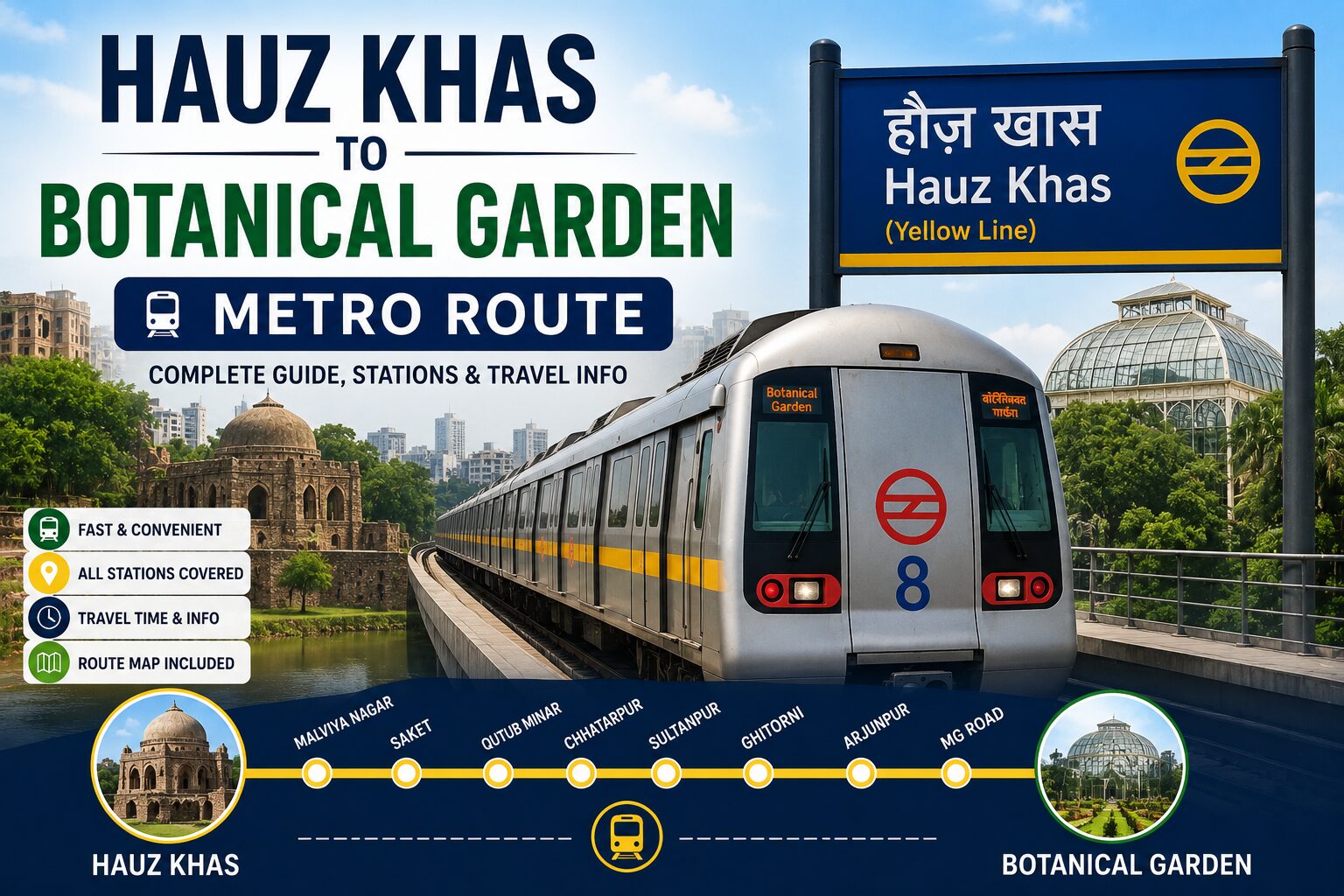 You are currently viewing Hauz Khas to Botanical Garden Metro Route: Fare, Time, Stations & Complete Guide