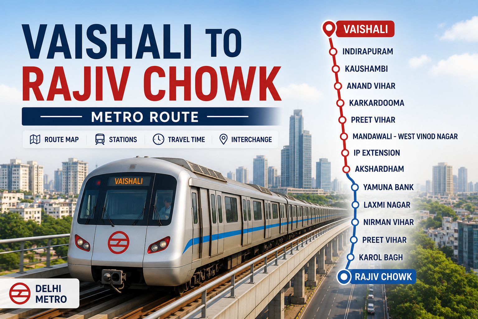 You are currently viewing Vaishali to Rajiv Chowk Metro Route: Fare, Time, Stations & Complete Guide