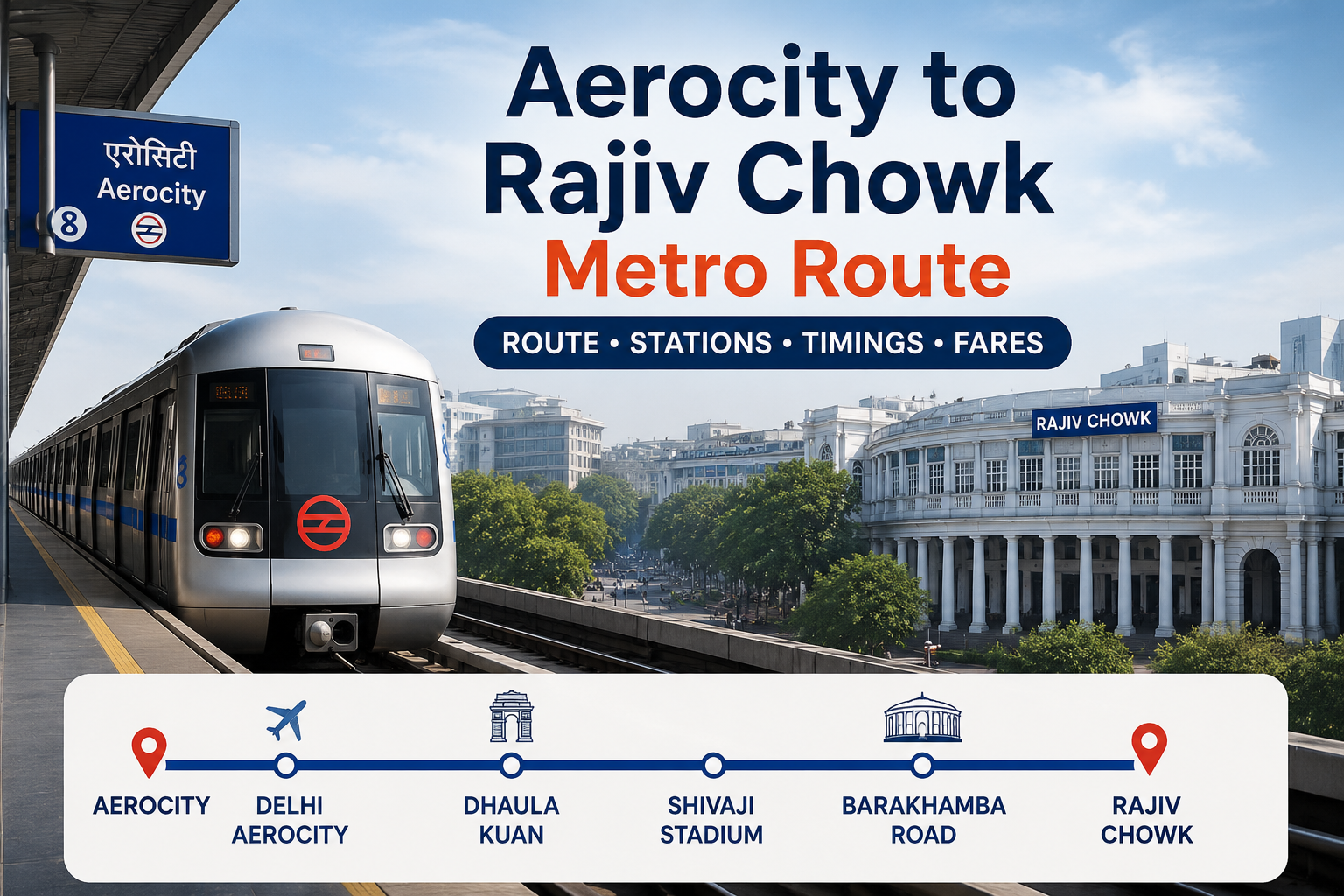 You are currently viewing Aerocity to Rajiv Chowk Metro Route: Stations, Fare, Timings & Complete Guide