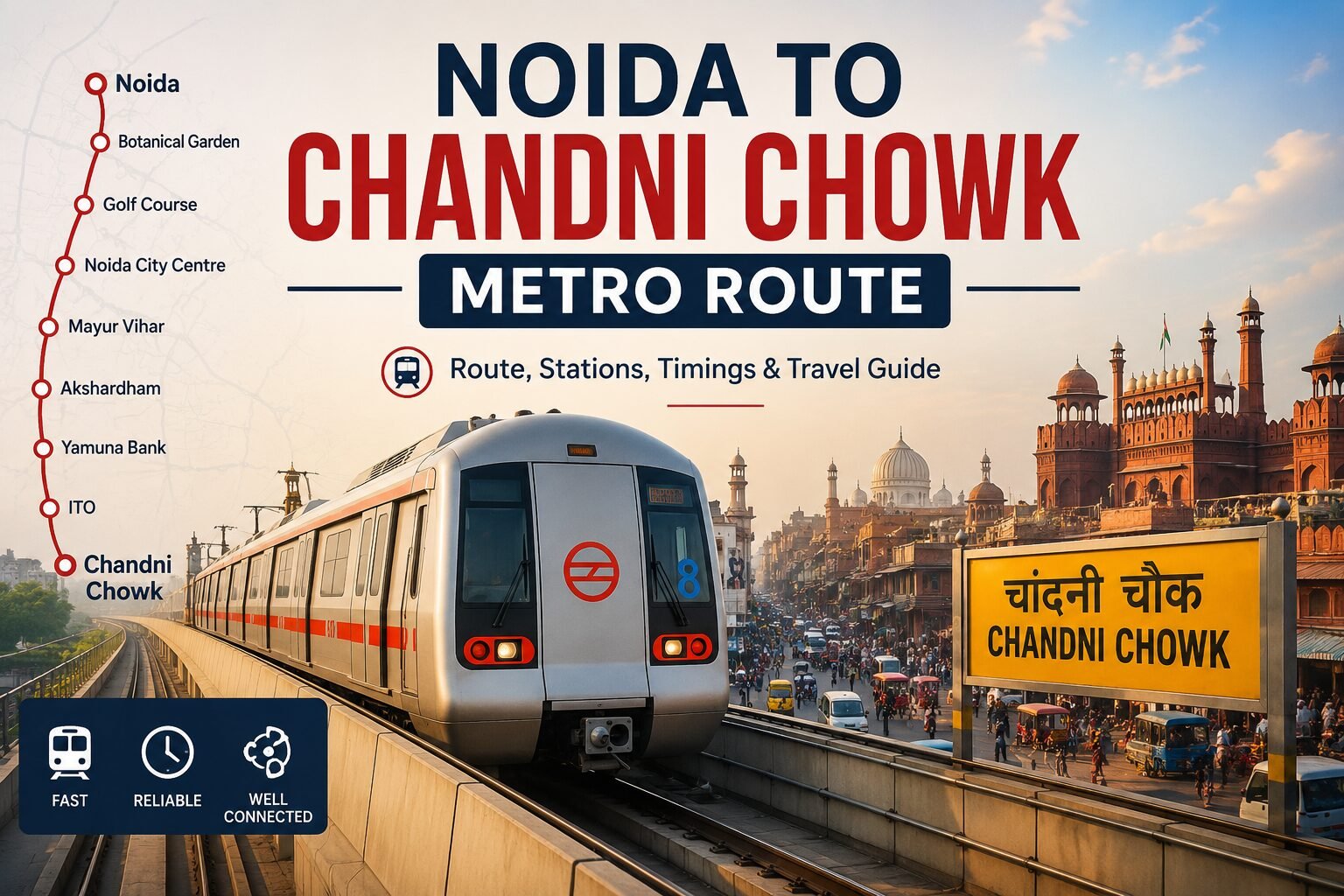 You are currently viewing Noida to Chandni Chowk Metro Route: Complete Guide (Fare, Timings, Stations & Tips)