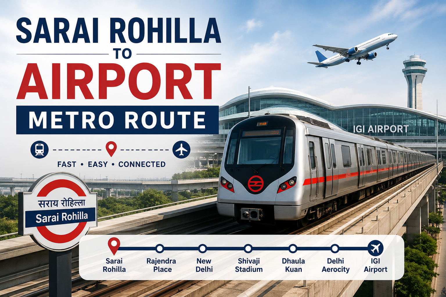 Read more about the article Sarai Rohilla to IGI Airport: Metro Route, Fare & Timing