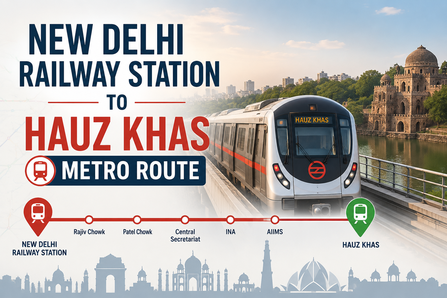 You are currently viewing New Delhi to Hauz Khas Metro Route: Fare, Time & Stations